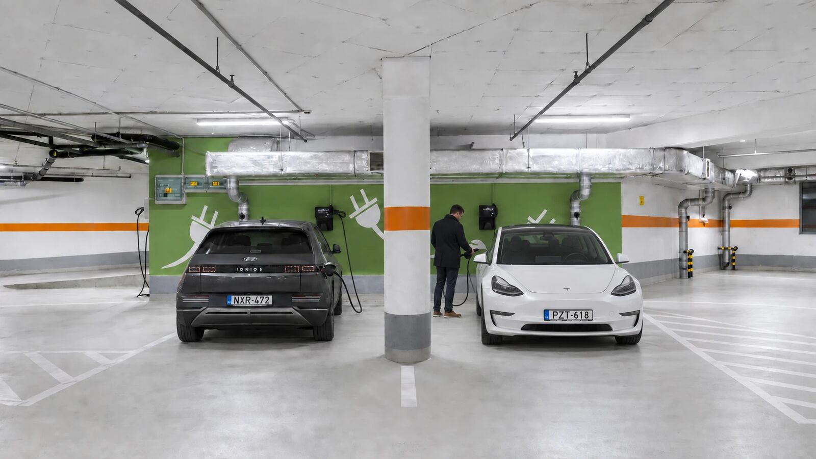 EV chargers in the underground car park